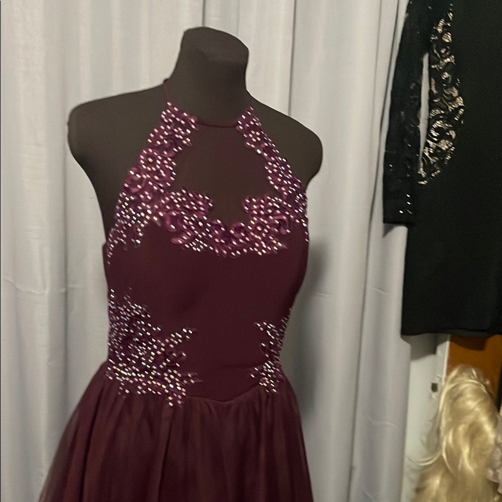 Elegant Burgundy Halter Dress